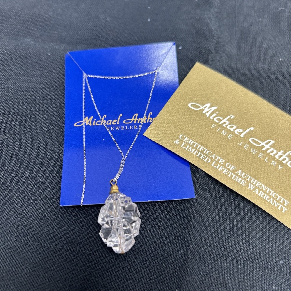 Vintage Michael Anthony Silver Chain With Odd Shape Clear Pendant 14k